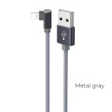 Laidas USB - iPhone kampu pintas 1m pilkas (grey) Borofone BX26 